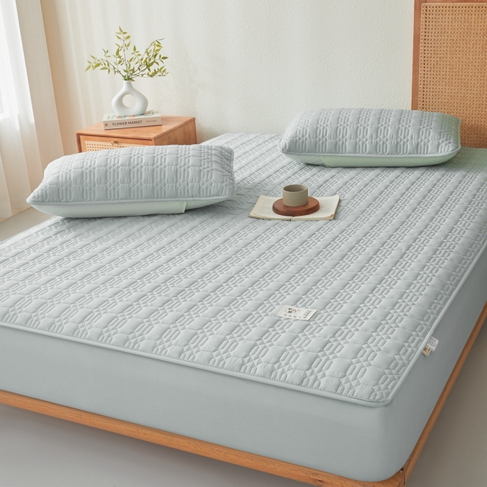 91家纺网 家纺一手货源 找家纺 邵依家纺 2026新款原棉防水床笠系列 菱格烟灰