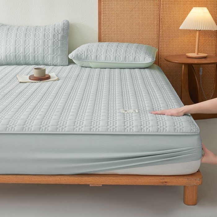 91家纺网 家纺一手货源 找家纺 邵依家纺 2026新款原棉防水床笠系列 菱格烟灰