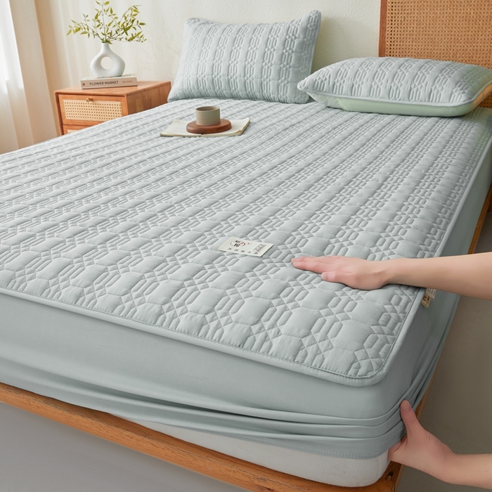 91家纺网 家纺一手货源 找家纺 邵依家纺 2026新款原棉防水床笠系列 菱格烟灰