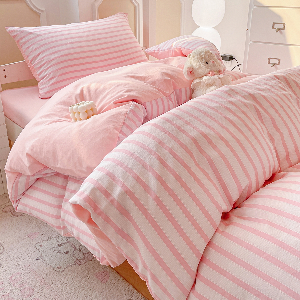 91家纺网 家纺一手货源 找家纺 （总）纽缦家纺 2026新款水洗棉简约格子风学生床套件系列