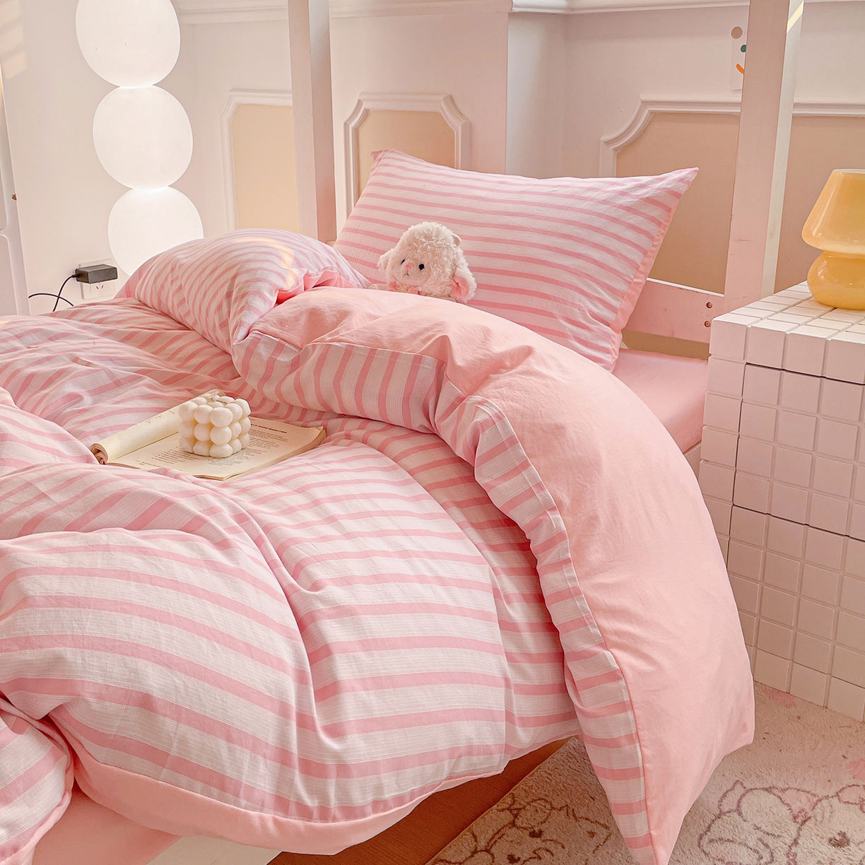 91家纺网 家纺一手货源 找家纺 （总）纽缦家纺 2026新款水洗棉简约格子风学生床套件系列