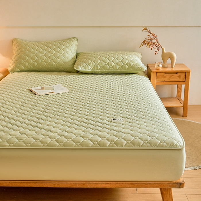 91家纺网 家纺一手货源 找家纺 邵依家纺 2026新款A类加厚纯棉夹棉全棉床笠13372提供买家秀 爱心-橄榄绿