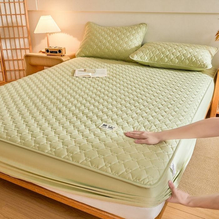 91家纺网 家纺一手货源 找家纺 邵依家纺 2026新款A类加厚纯棉夹棉全棉床笠13372提供买家秀 爱心-橄榄绿