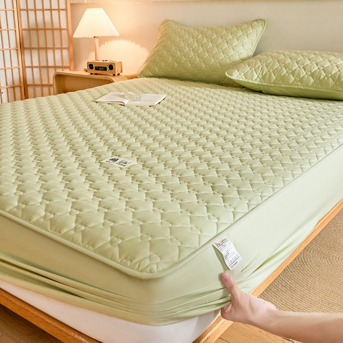 91家纺网 家纺一手货源 找家纺 邵依家纺 2026新款A类加厚纯棉夹棉全棉床笠13372提供买家秀 爱心-橄榄绿