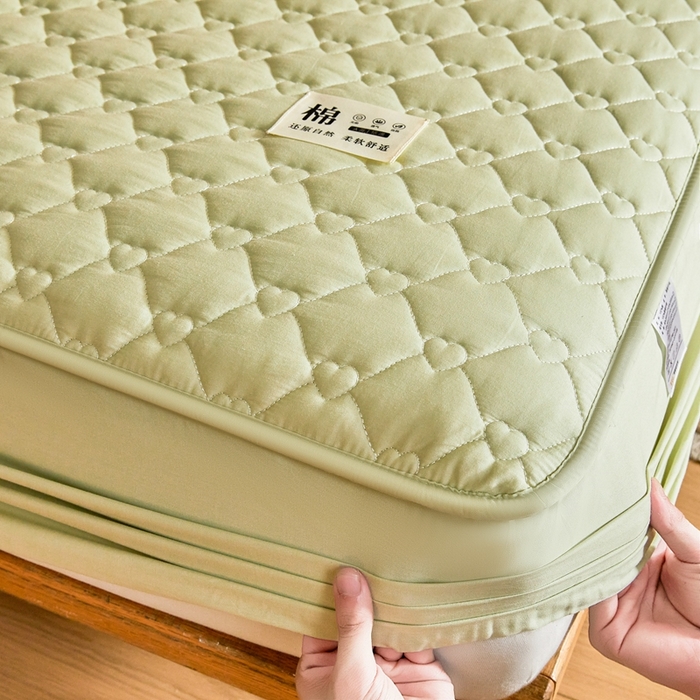 91家纺网 家纺一手货源 找家纺 邵依家纺 2026新款A类加厚纯棉夹棉全棉床笠13372提供买家秀 爱心-橄榄绿