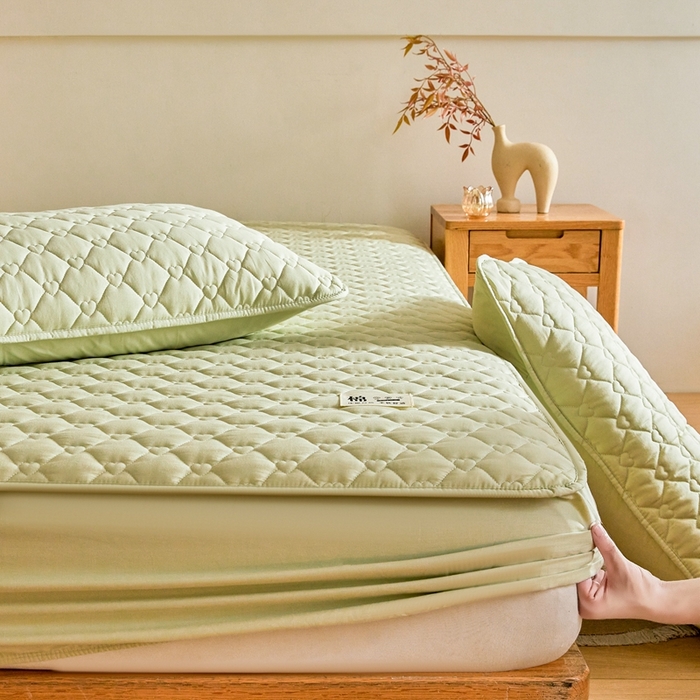 91家纺网 家纺一手货源 找家纺 邵依家纺 2026新款A类加厚纯棉夹棉全棉床笠13372提供买家秀 爱心-橄榄绿