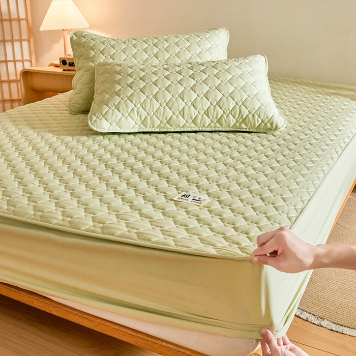 91家纺网 家纺一手货源 找家纺 邵依家纺 2026新款A类加厚纯棉夹棉全棉床笠13372提供买家秀 爱心-橄榄绿