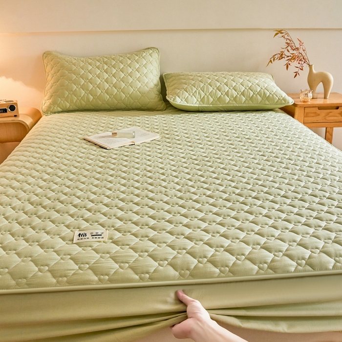 91家纺网 家纺一手货源 找家纺 邵依家纺 2026新款A类加厚纯棉夹棉全棉床笠13372提供买家秀 爱心-橄榄绿