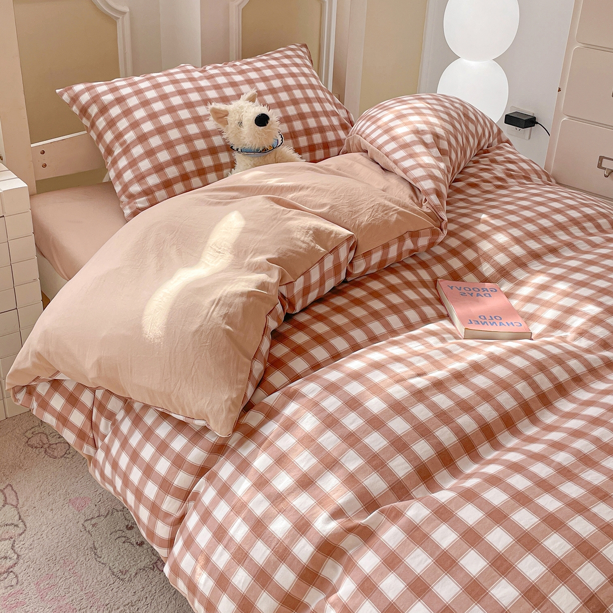 91家纺网 家纺一手货源 找家纺 纽缦家纺 2026新款水洗棉简约格子风学生床套件系列 朴雅