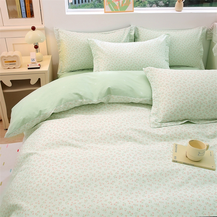 91家纺网 家纺一手货源 找家纺 织写 2026新款A类单件被套  单被套全棉纯棉 12868  预留缩水尺寸 槿夕-绿