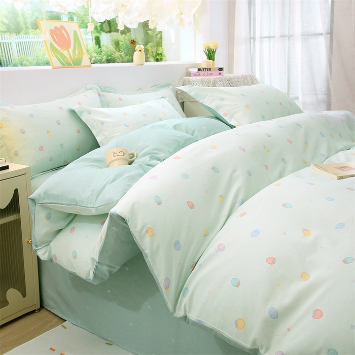 91家纺网 家纺一手货源 找家纺 织写 2026新款A类单件被套  单被套全棉纯棉 12868  预留缩水尺寸 可可布蕾-绿