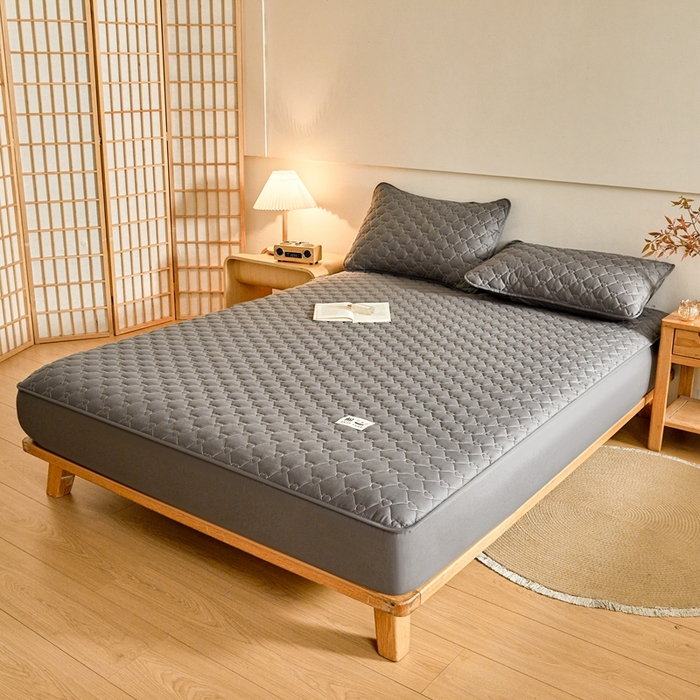 91家纺网 家纺一手货源 找家纺 邵依家纺 2026新款A类加厚纯棉夹棉全棉床笠13372提供买家秀 爱心-石墨灰