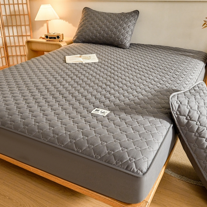 91家纺网 家纺一手货源 找家纺 邵依家纺 2026新款A类加厚纯棉夹棉全棉床笠13372提供买家秀 爱心-石墨灰