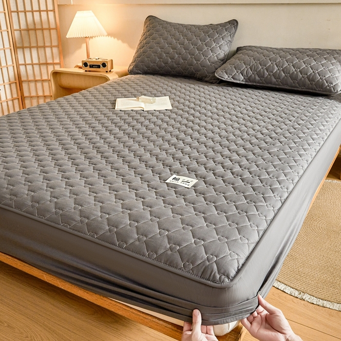 91家纺网 家纺一手货源 找家纺 邵依家纺 2026新款A类加厚纯棉夹棉全棉床笠13372提供买家秀 爱心-石墨灰