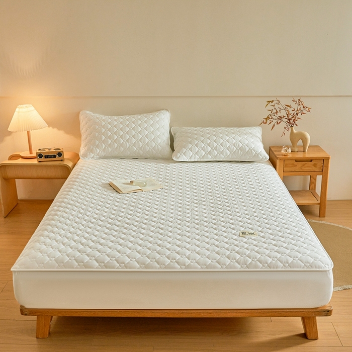 91家纺网 家纺一手货源 找家纺 邵依家纺 2026新款A类加厚纯棉夹棉全棉床笠13372提供买家秀 爱心-珍珠白