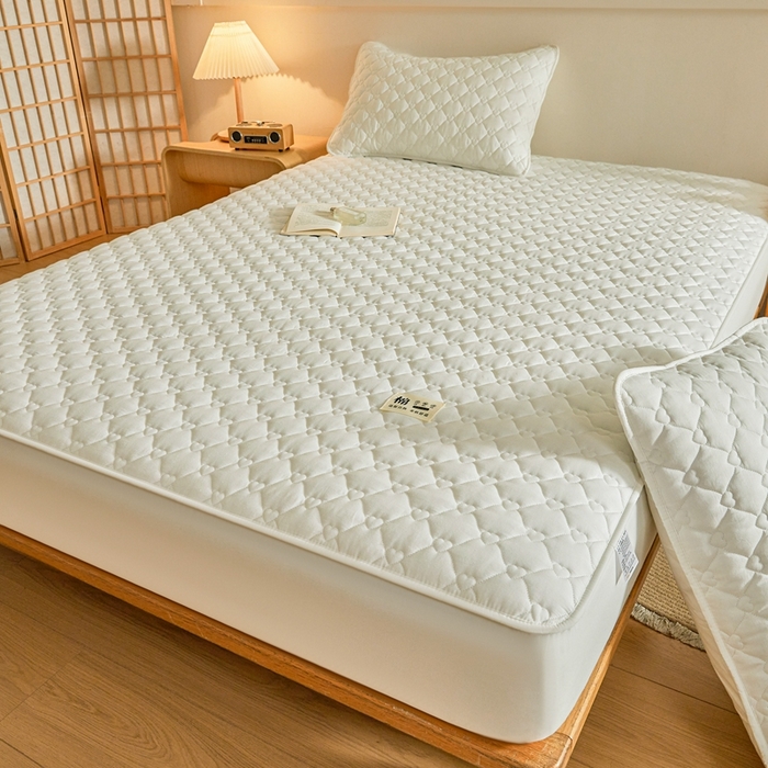 91家纺网 家纺一手货源 找家纺 邵依家纺 2026新款A类加厚纯棉夹棉全棉床笠13372提供买家秀 爱心-珍珠白