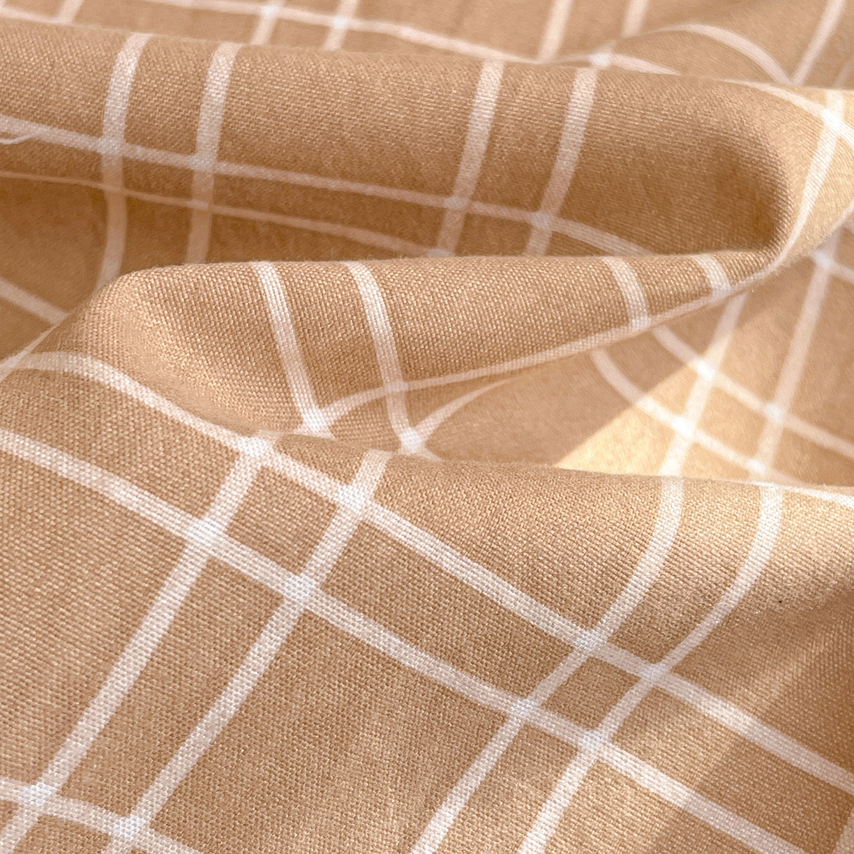 91家纺网 家纺一手货源 找家纺 纽缦家纺 2026新款水洗棉简约格子风学生床套件系列 海之声-咖