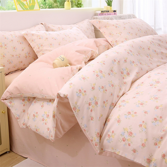 91家纺网 家纺一手货源 找家纺 织写 2026新款A类单件被套  单被套全棉纯棉 12868  预留缩水尺寸 柔光浅语-粉