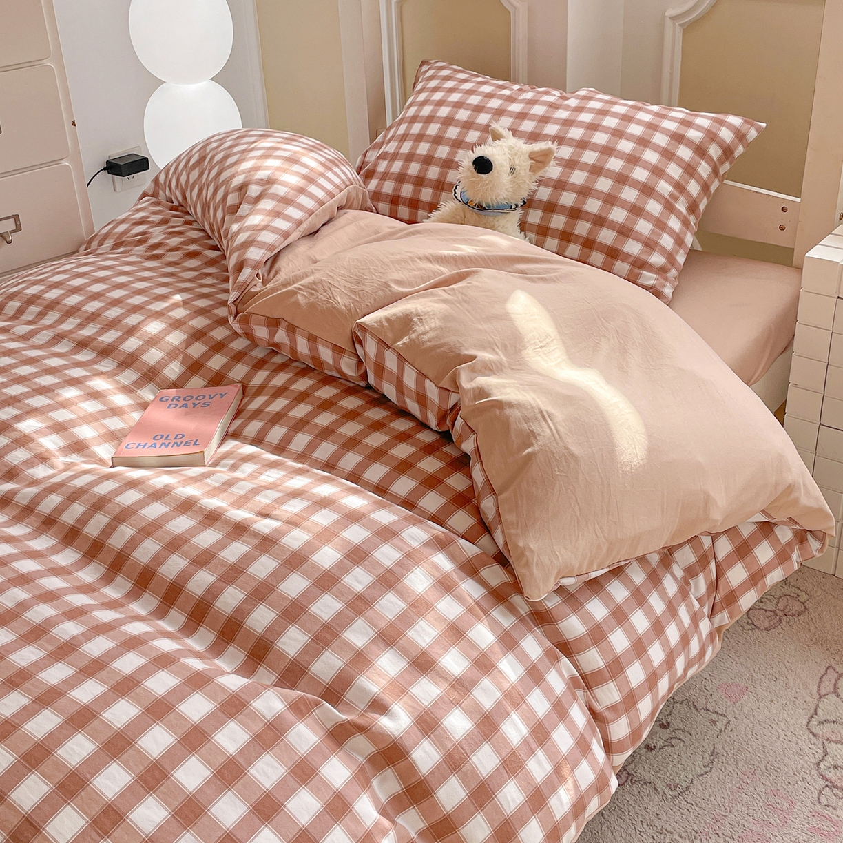 91家纺网 家纺一手货源 找家纺 纽缦家纺 2026新款水洗棉简约格子风学生床套件系列 朴雅