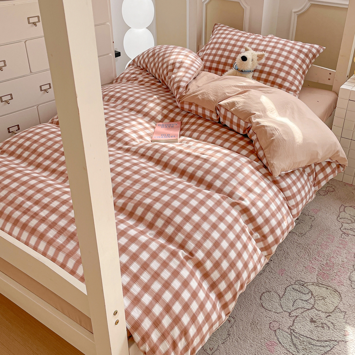 91家纺网 家纺一手货源 找家纺 纽缦家纺 2026新款水洗棉简约格子风学生床套件系列 朴雅