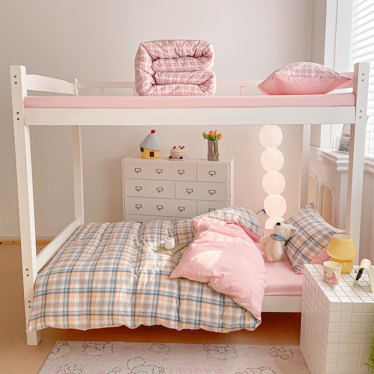 91家纺网 家纺一手货源 找家纺 纽缦家纺 2026新款水洗棉简约格子风学生床套件系列 思南