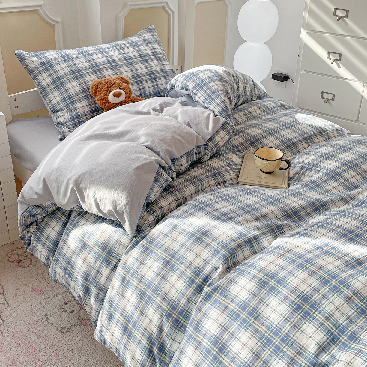 纽缦家纺 2026新款水洗棉简约格子风学生床套件系列 野趣