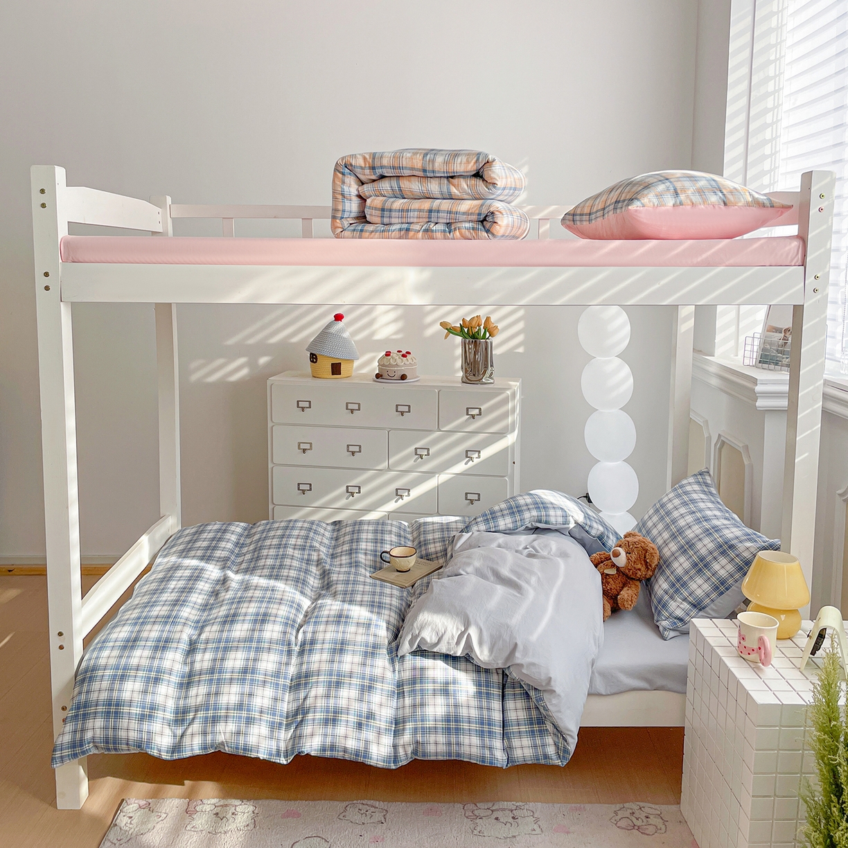 91家纺网 家纺一手货源 找家纺 纽缦家纺 2026新款水洗棉简约格子风学生床套件系列 野趣