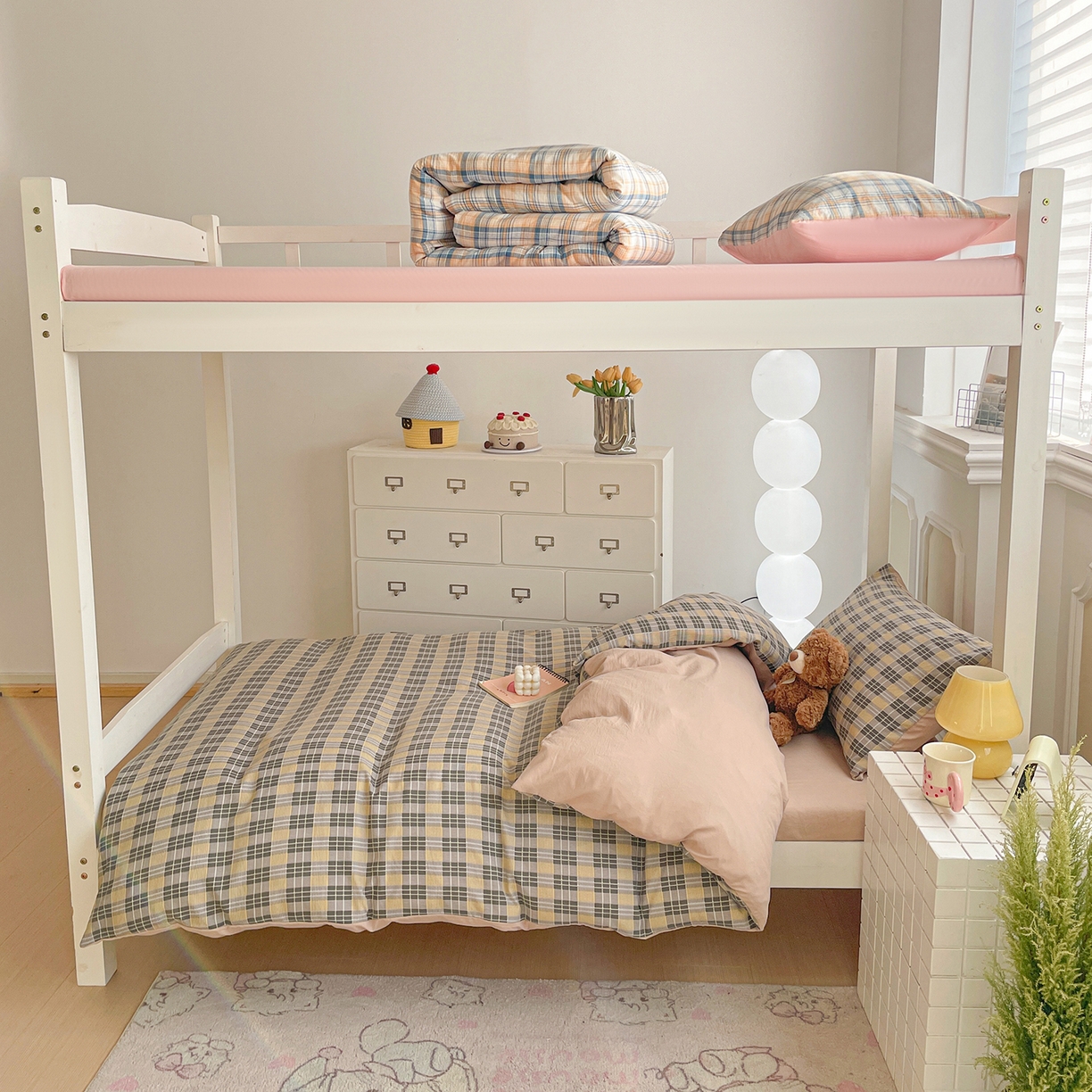 91家纺网 家纺一手货源 找家纺 纽缦家纺 2026新款水洗棉简约格子风学生床套件系列 云初