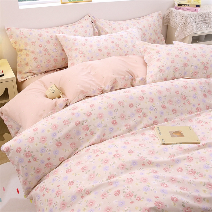 91家纺网 家纺一手货源 找家纺 织写 2026新款A类单件被套  单被套全棉纯棉 12868  预留缩水尺寸 绚烂花朵-粉