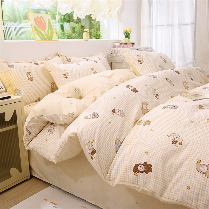 91家纺网 家纺一手货源 找家纺 织写 2026新款A类 四件套纯棉全棉12868    预留缩水尺寸 百变精灵-黄