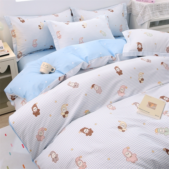 91家纺网 家纺一手货源 找家纺 织写 2026新款A类 四件套纯棉全棉12868    预留缩水尺寸 百变精灵-蓝