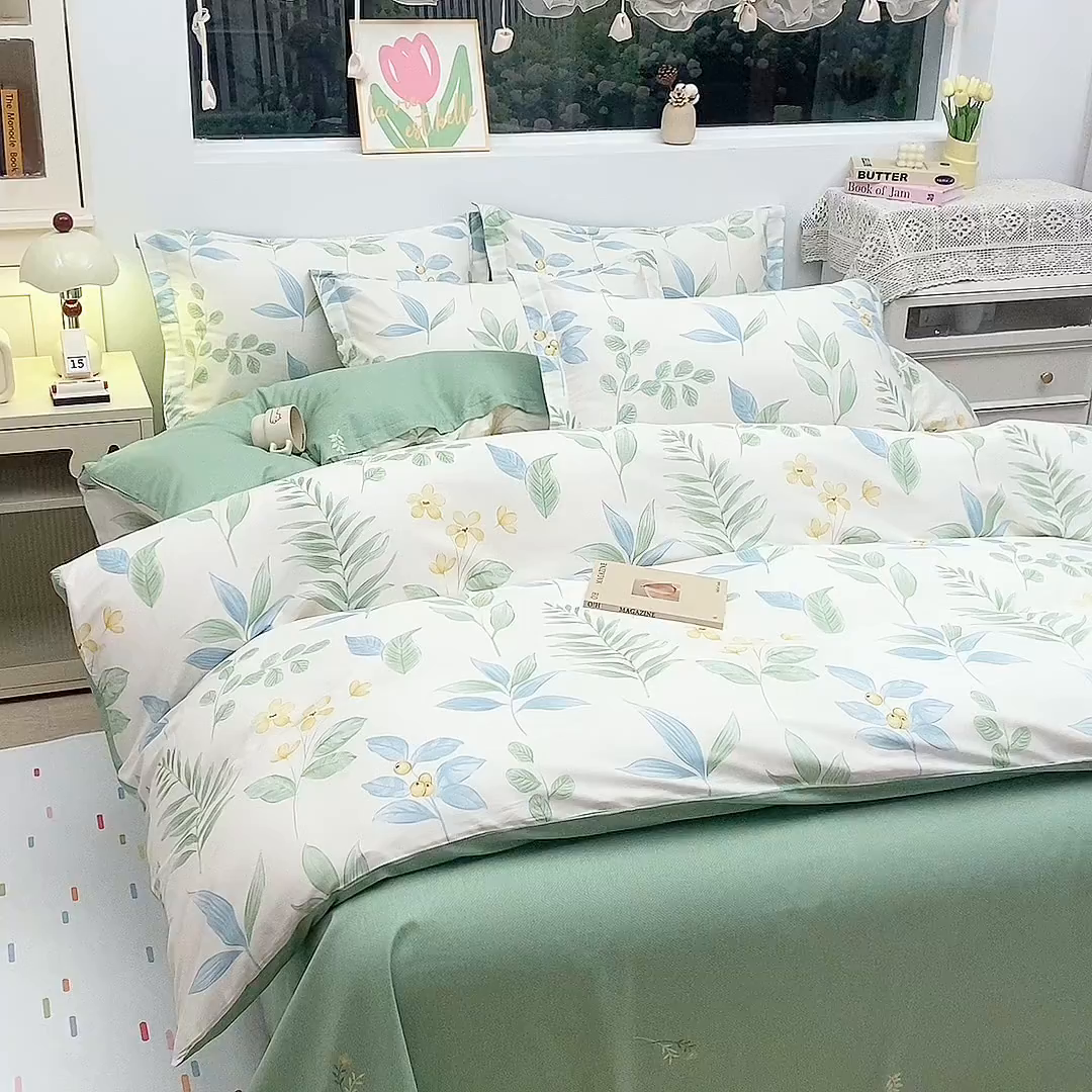 91家纺网 家纺一手货源 找家纺 织写 2026新款A类 四件套纯棉全棉12868    预留缩水尺寸 淡花香梦