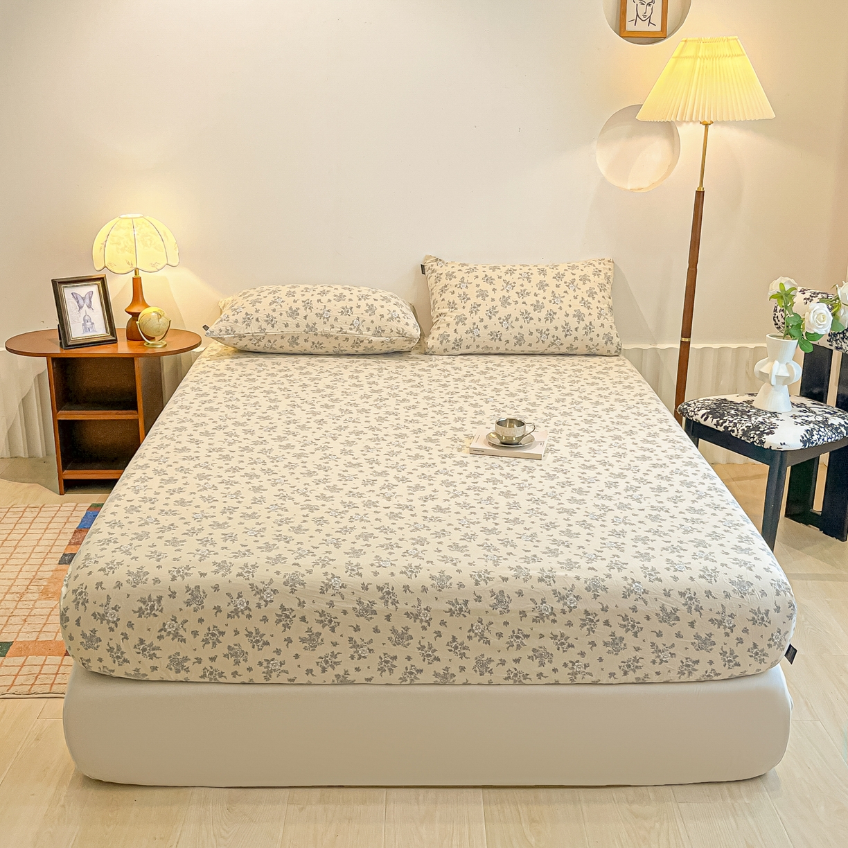 91家纺网 家纺一手货源 找家纺 （总）多乐家纺 2026新款韩系花卉加厚舒柔棉印花单床笠 床笠三件套