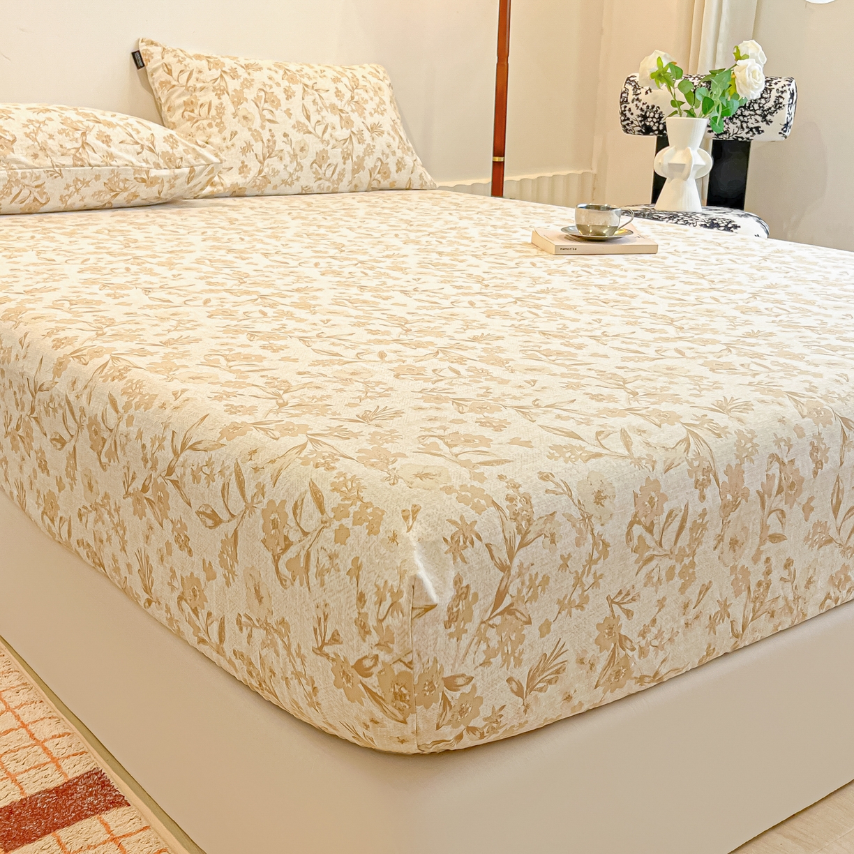 91家纺网 家纺一手货源 找家纺 （总）多乐家纺 2026新款韩系花卉加厚舒柔棉印花单床笠 床笠三件套