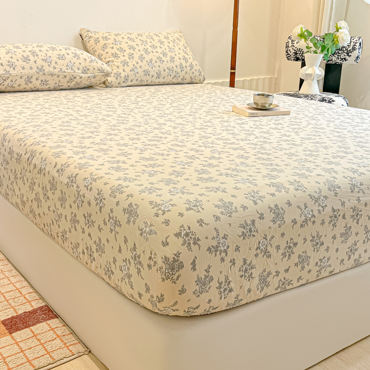 多乐家纺 2026新款韩系花卉加厚舒柔棉印花单床笠 床笠三件套 暗香