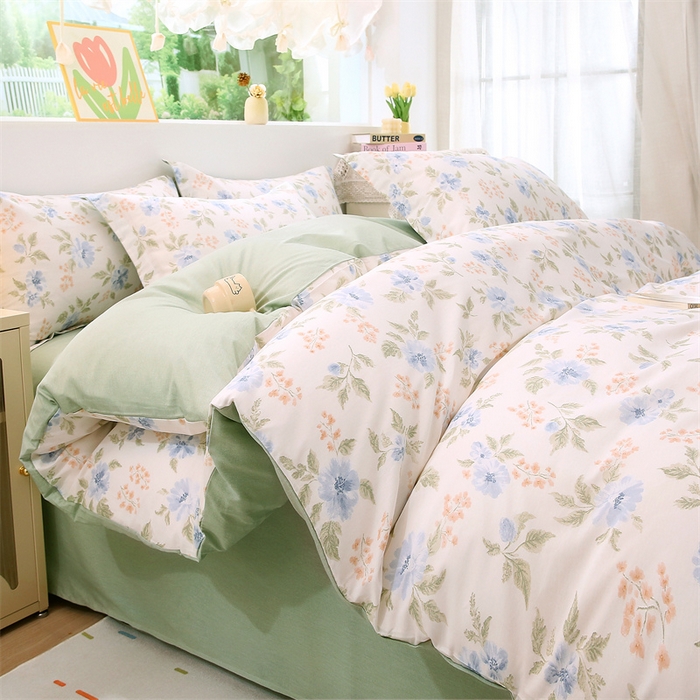 91家纺网 家纺一手货源 找家纺 织写 2026新款A类 四件套纯棉全棉12868    预留缩水尺寸 花遇和风