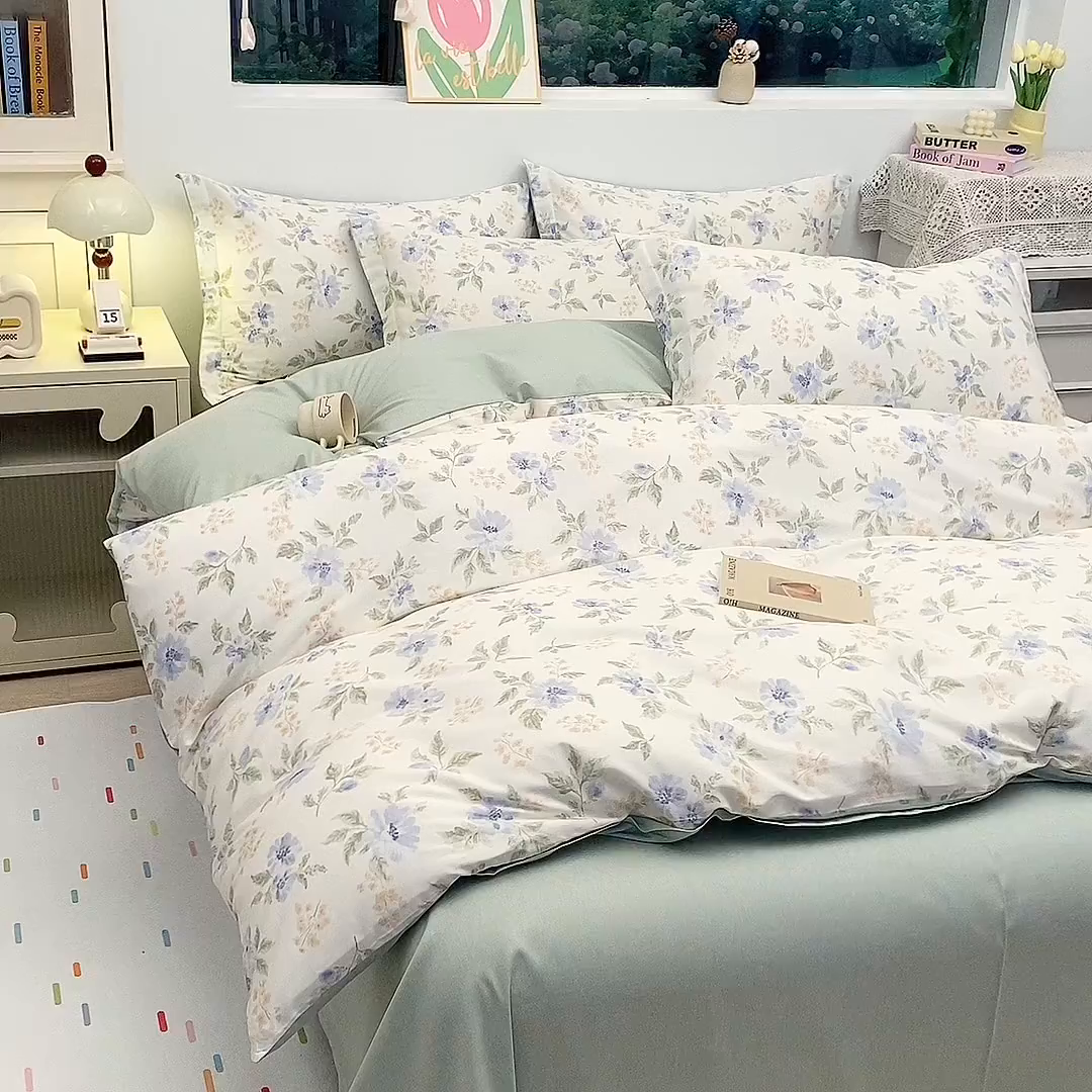 91家纺网 家纺一手货源 找家纺 织写 2026新款A类 四件套纯棉全棉12868    预留缩水尺寸 花遇和风