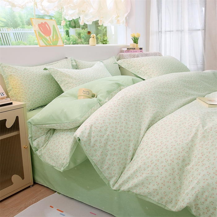 91家纺网 家纺一手货源 找家纺 织写 2026新款A类 四件套纯棉全棉12868    预留缩水尺寸 槿夕-绿