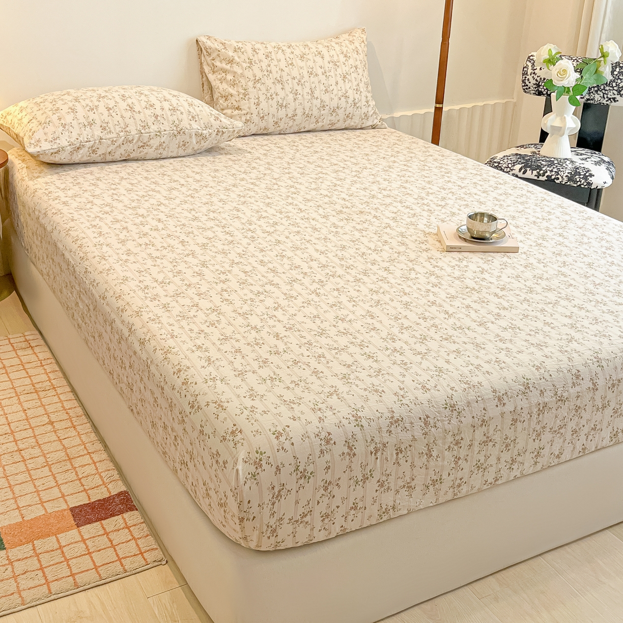 91家纺网 家纺一手货源 找家纺 多乐家纺 2026新款韩系花卉加厚舒柔棉印花单床笠 床笠三件套 春日