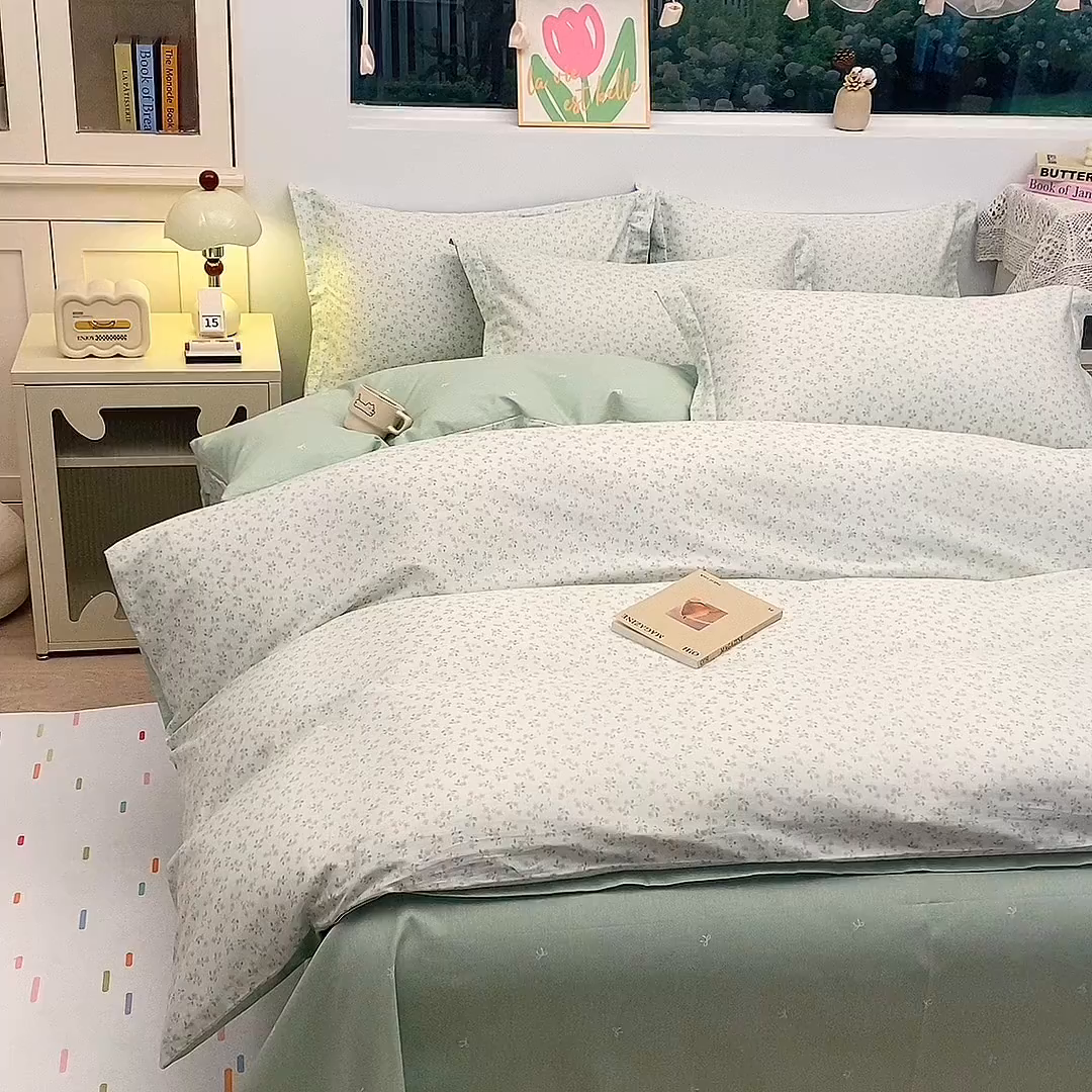 91家纺网 家纺一手货源 找家纺 织写 2026新款A类 四件套纯棉全棉12868    预留缩水尺寸 槿夕-绿