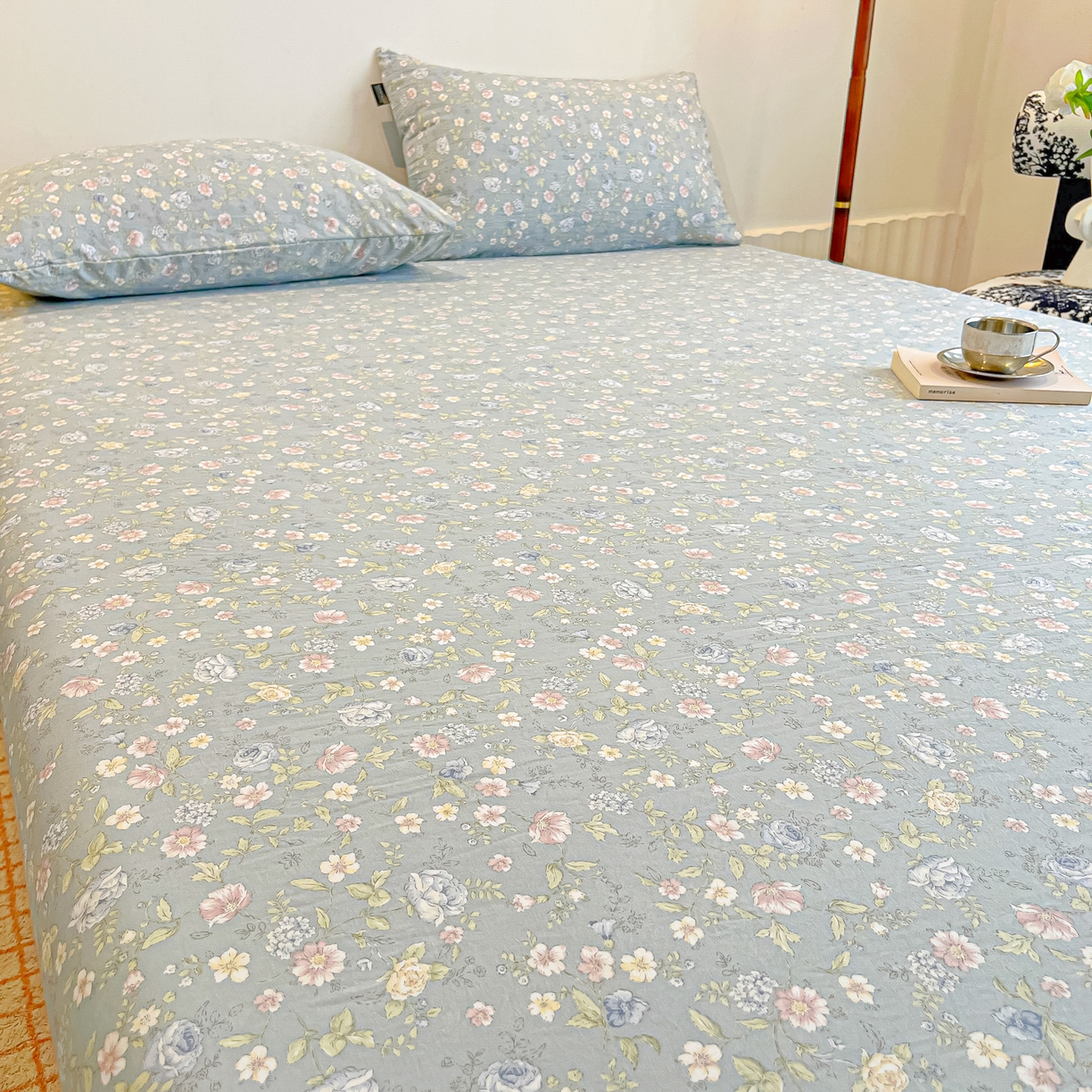 91家纺网 家纺一手货源 找家纺 多乐家纺 2026新款韩系花卉加厚舒柔棉印花单床笠 床笠三件套 繁花