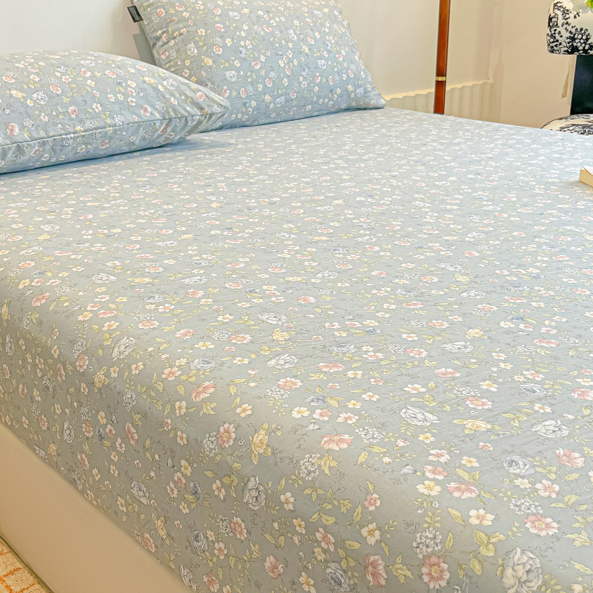 91家纺网 家纺一手货源 找家纺 多乐家纺 2026新款韩系花卉加厚舒柔棉印花单床笠 床笠三件套 繁花