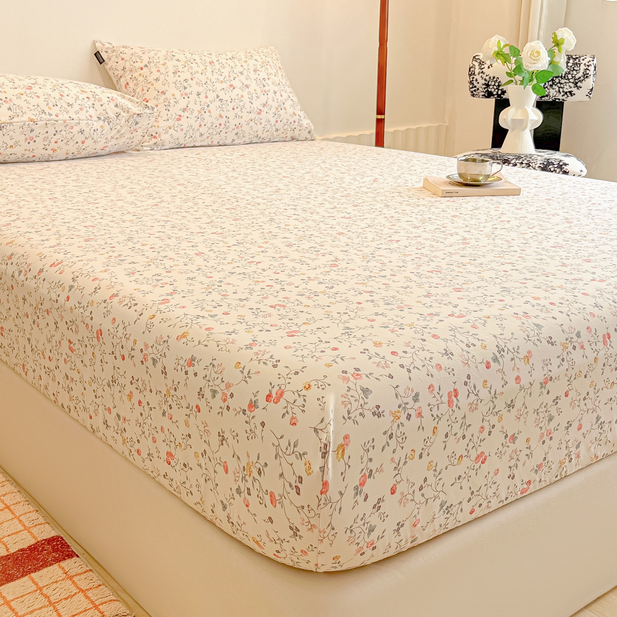 多乐家纺 2026新款韩系花卉加厚舒柔棉印花单床笠 床笠三件套 玫瑰