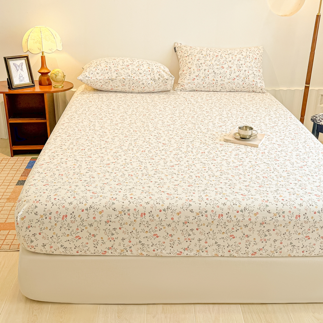 91家纺网 家纺一手货源 找家纺 多乐家纺 2026新款韩系花卉加厚舒柔棉印花单床笠 床笠三件套 玫瑰