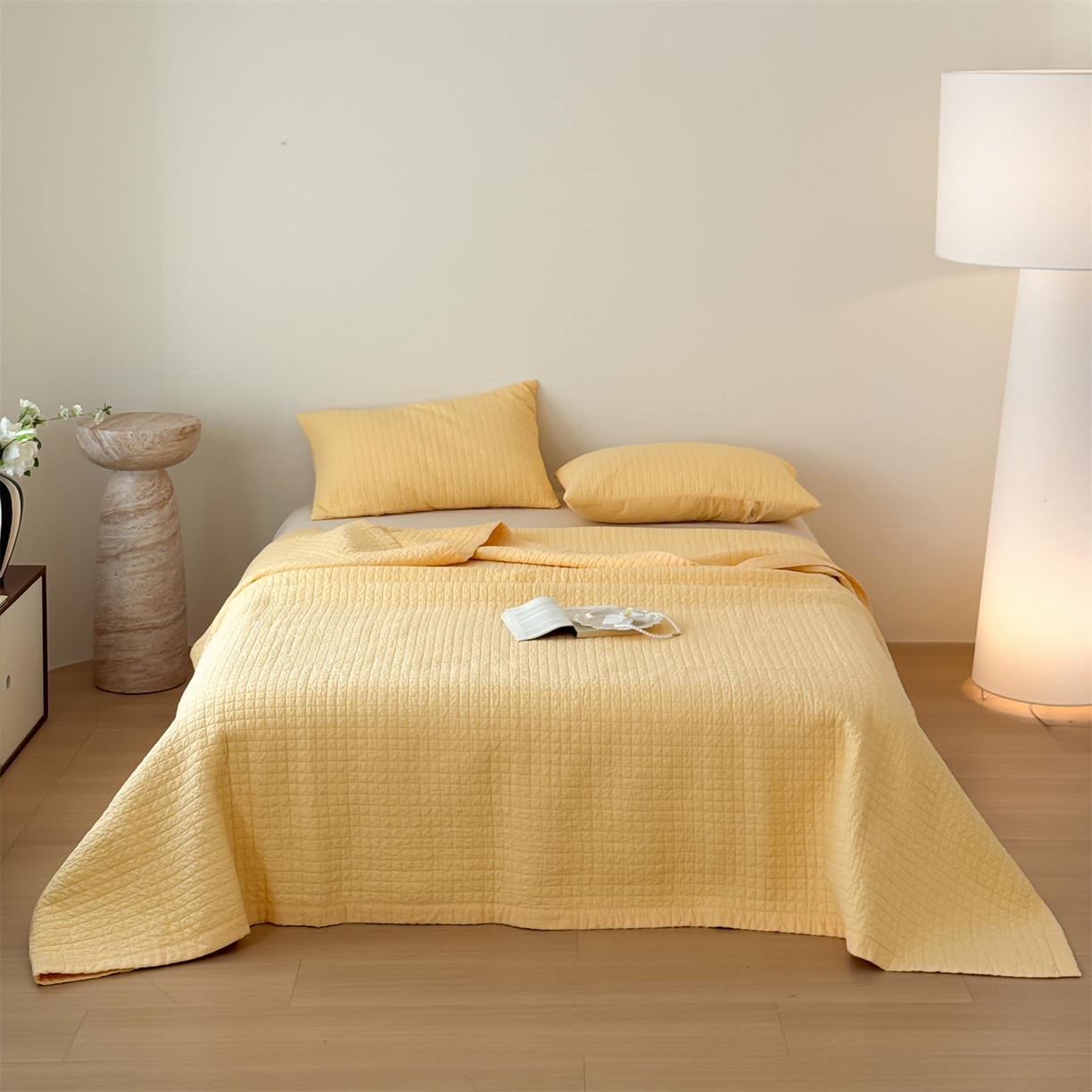 91家纺网 家纺一手货源 找家纺 （总）床盖工厂店 2026新款双面全棉填充棉花面包格床盖三件套