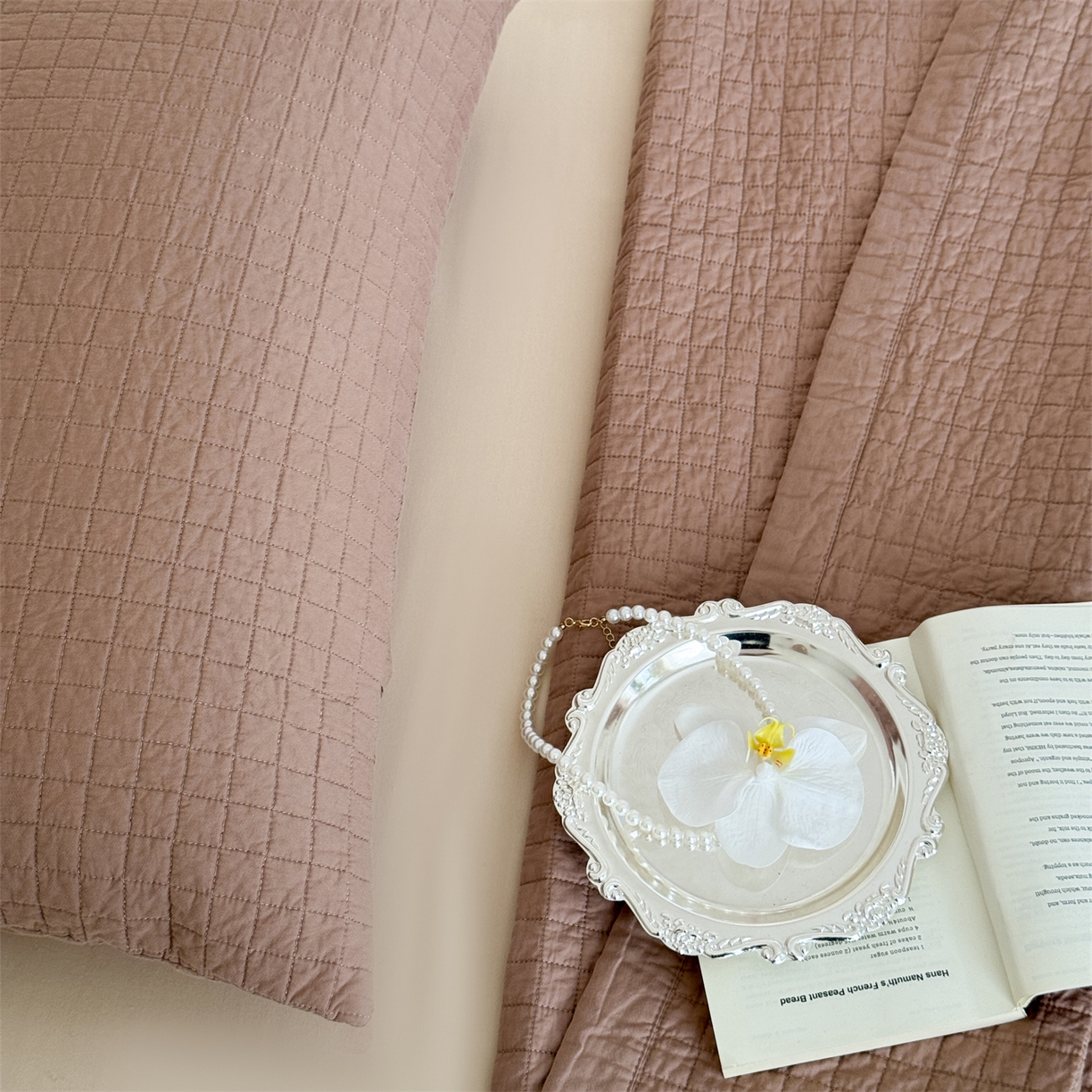 91家纺网 家纺一手货源 找家纺 床盖工厂店 2026新款双面全棉填充棉花面包格床盖三件套 面包格-深咖