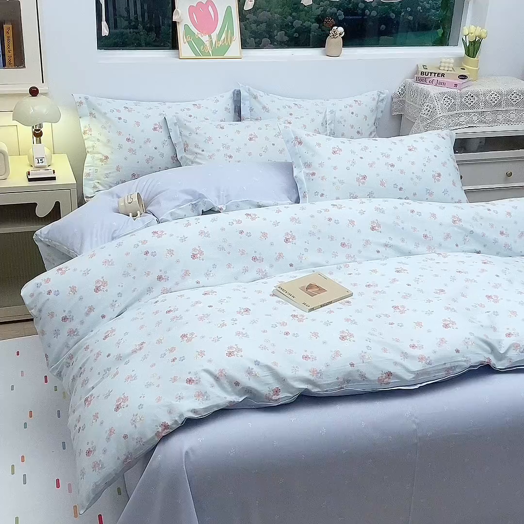 91家纺网 家纺一手货源 找家纺 织写 2026新款A类 四件套纯棉全棉12868    预留缩水尺寸 流绪微梦-蓝