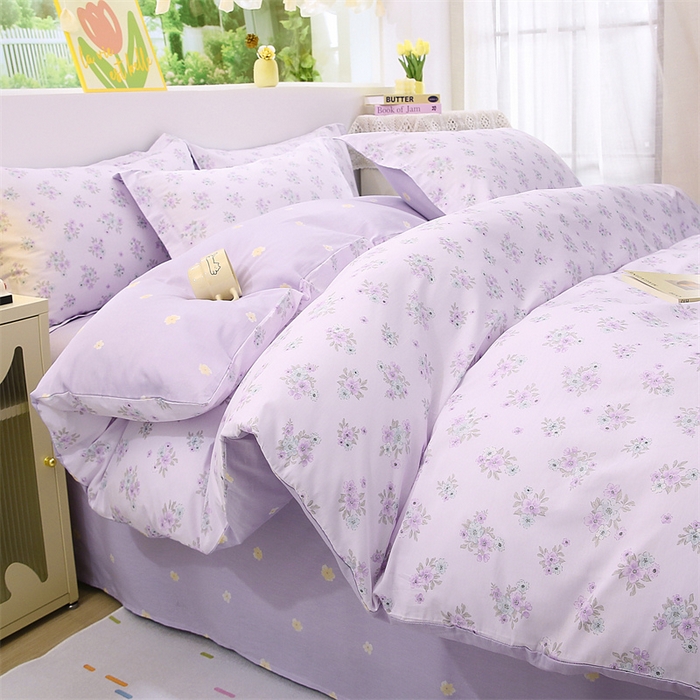 91家纺网 家纺一手货源 找家纺 织写 2026新款A类 四件套纯棉全棉12868    预留缩水尺寸 朴雅-紫