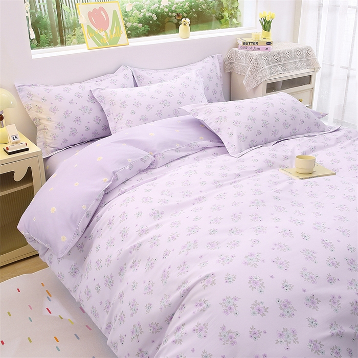 91家纺网 家纺一手货源 找家纺 织写 2026新款A类 四件套纯棉全棉12868    预留缩水尺寸 朴雅-紫