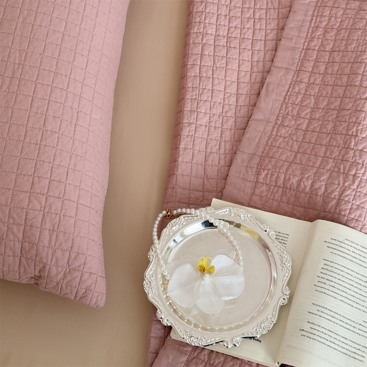 91家纺网 家纺一手货源 找家纺 床盖工厂店 2026新款双面全棉填充棉花面包格床盖三件套 面包格-玫瑰粉